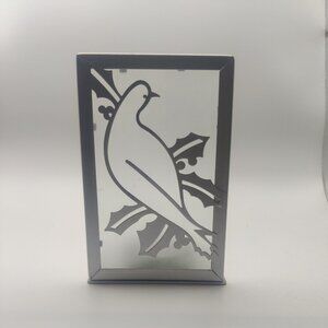 Dove & Leaves Silver Metal Glass Luminary Candle Holder